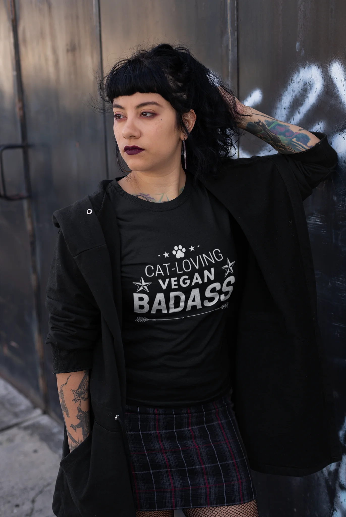 t-shirt for vegan cat lovers and cat moms. Perfect gift for plant-based cat ladies