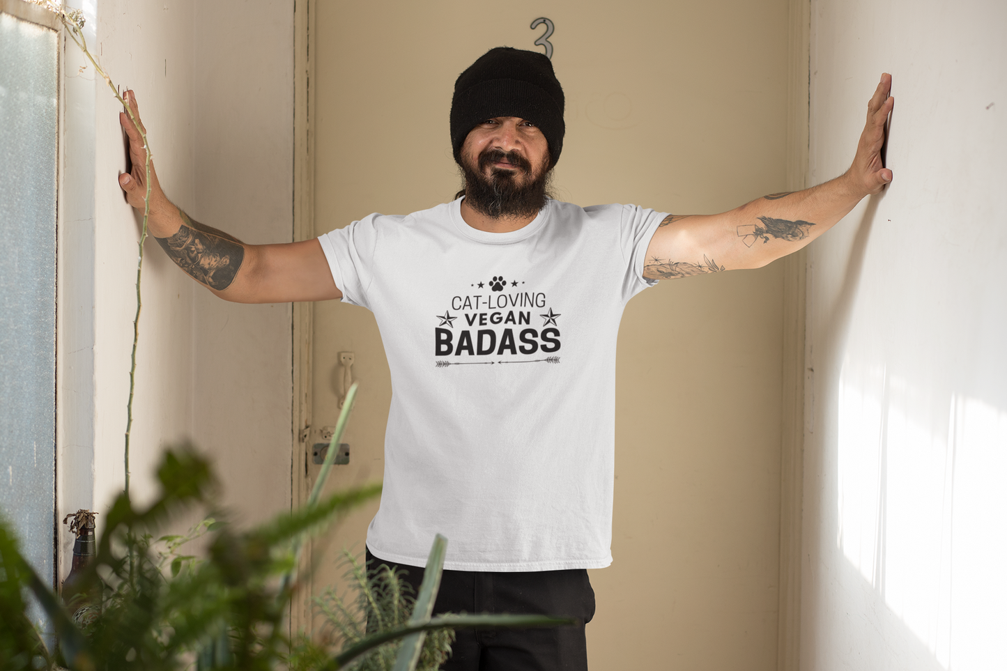t-shirt for vegan cat lovers and cat moms. Perfect gift for plant-based cat ladies