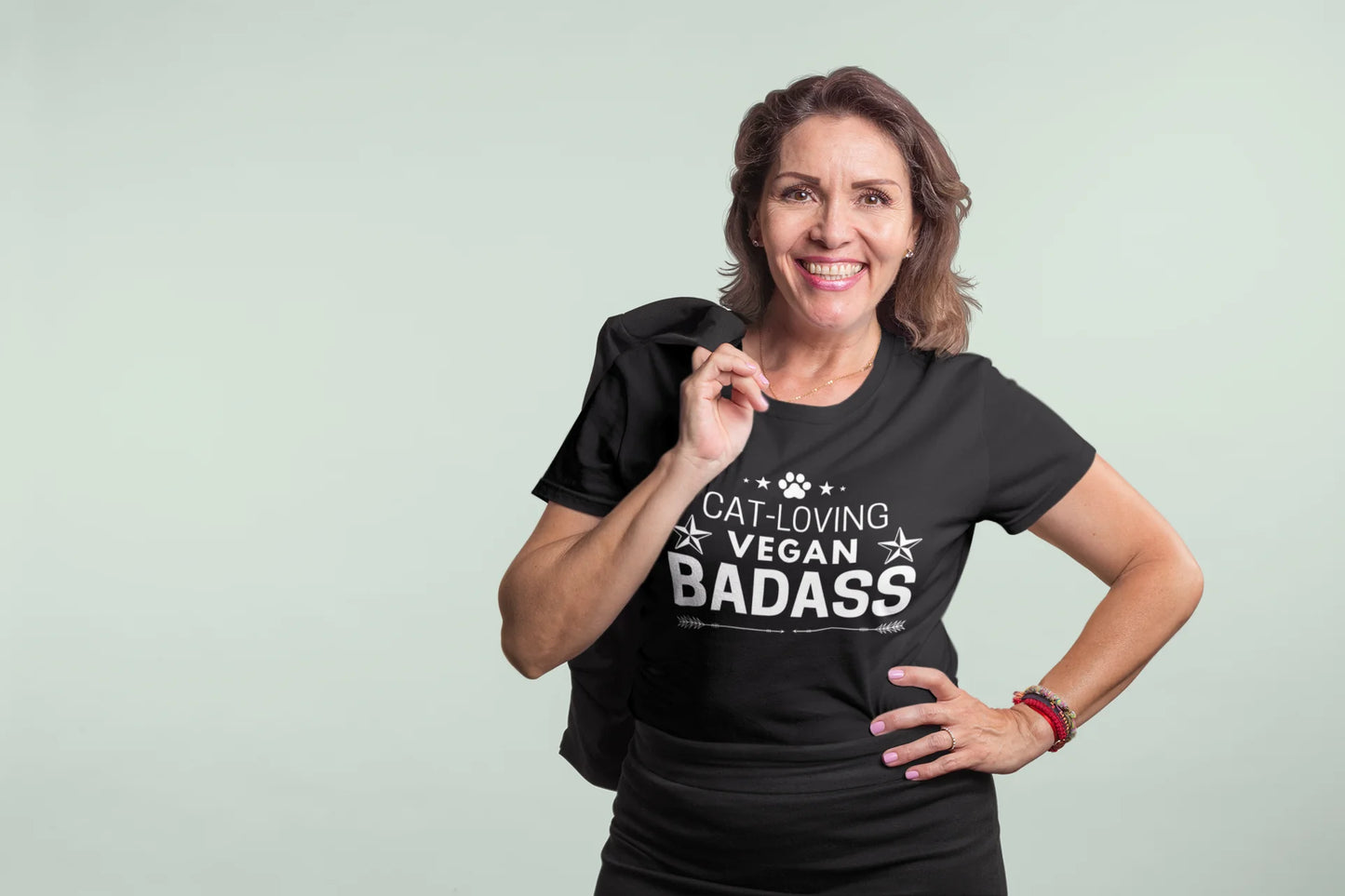 t-shirt for vegan cat lovers and cat moms. Perfect gift for plant-based cat ladies