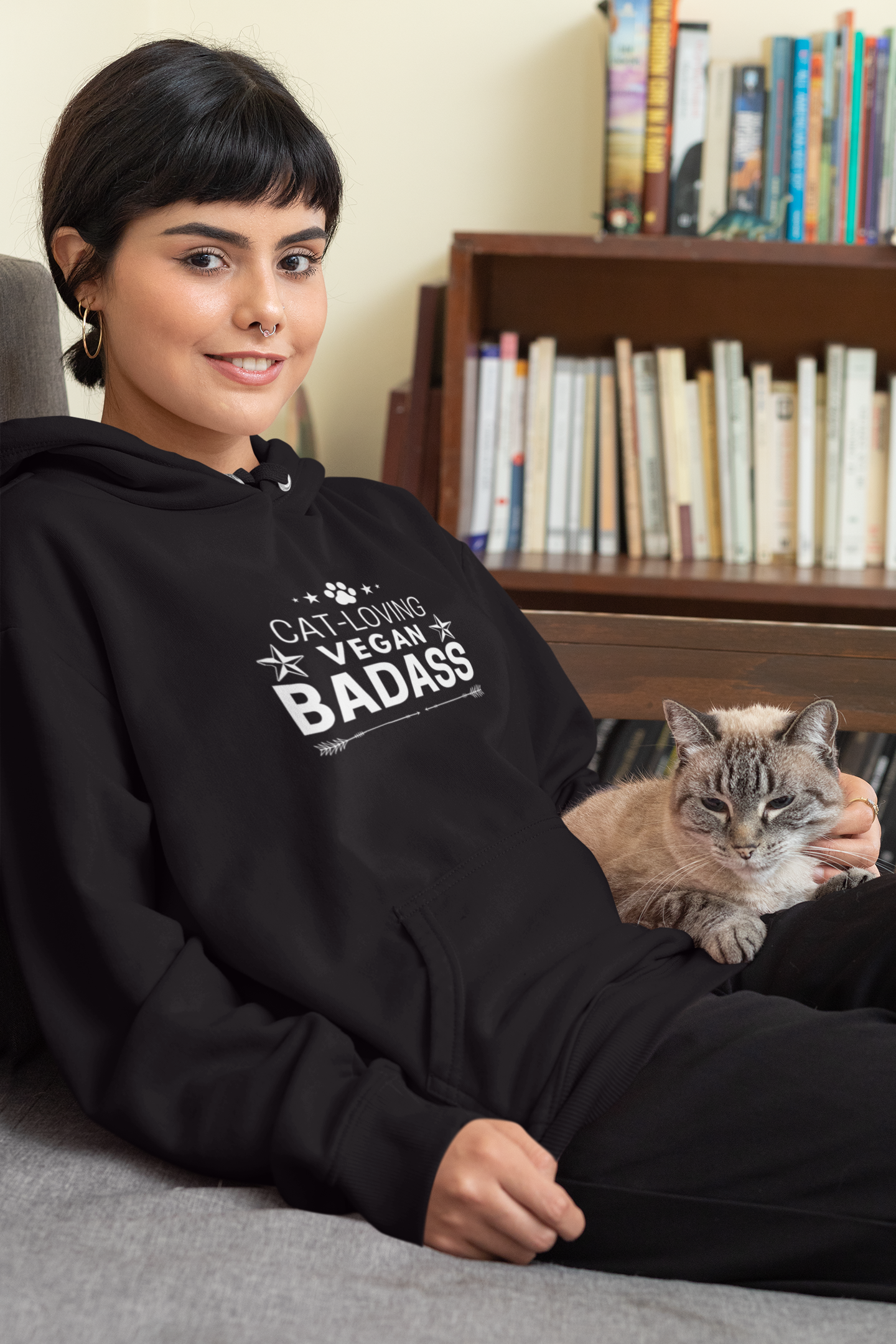hoodie for vegan cat lovers and cat mom. Perfect gift for cat ladies