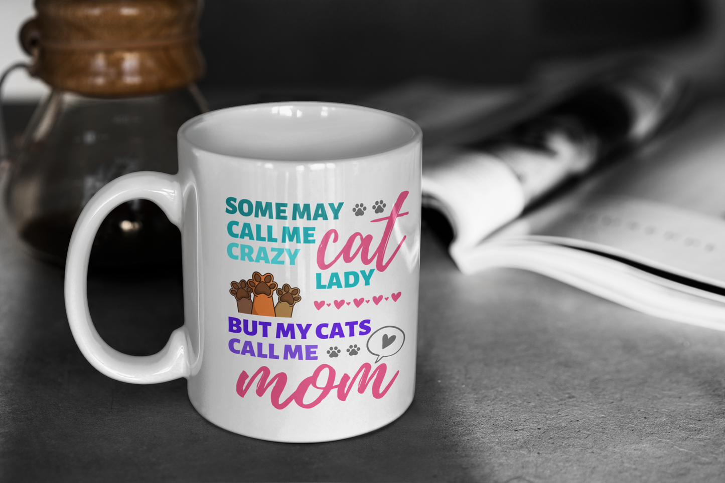 Mug for cat lovers and cat moms. Perfect gift for cat lady