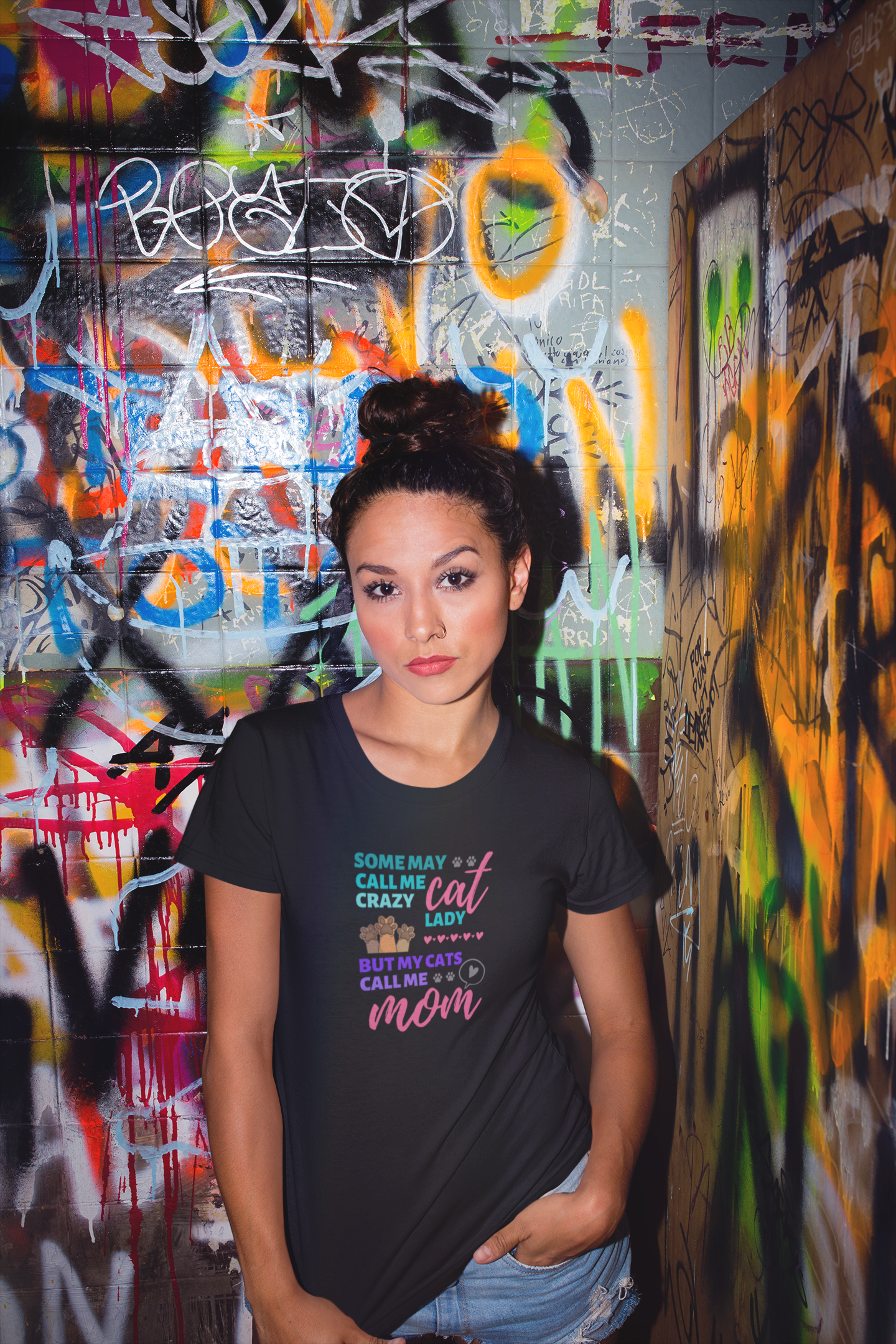 t-shirt for cat lovers and cat moms. Perfect gift for cat lady