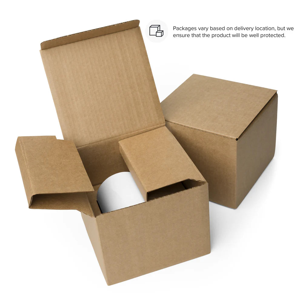 Open cardboard box with a roll of paper inside on a white background