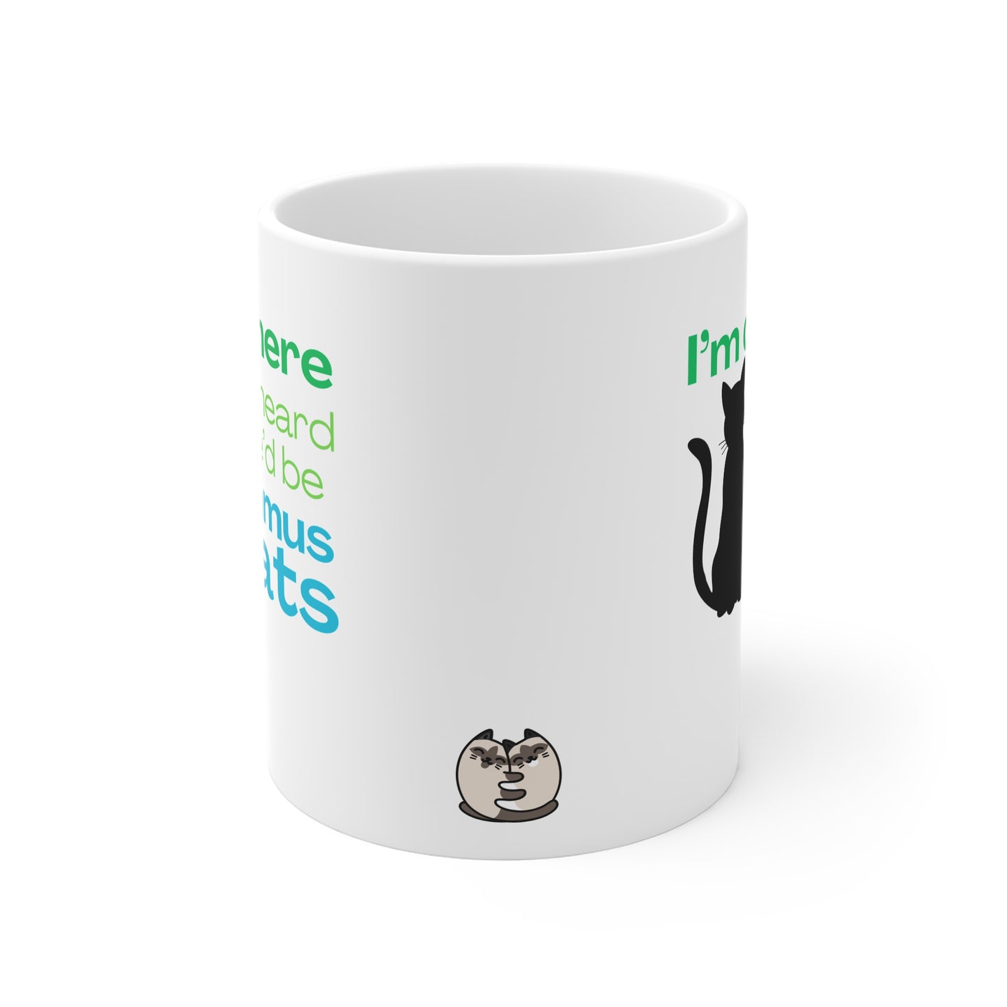 White mug with humorous text and graphics on a white background