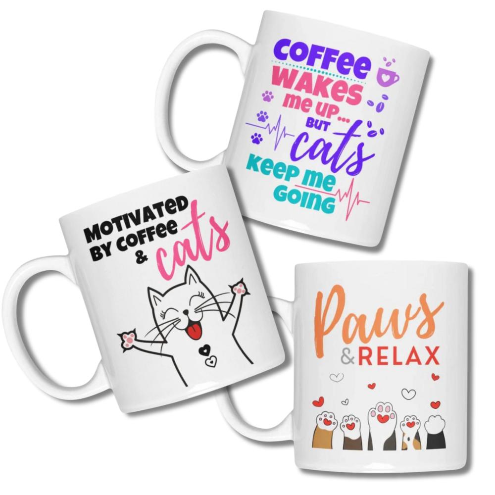 Mug set for cat lovers and cat moms. Perfect gift for cat ladies