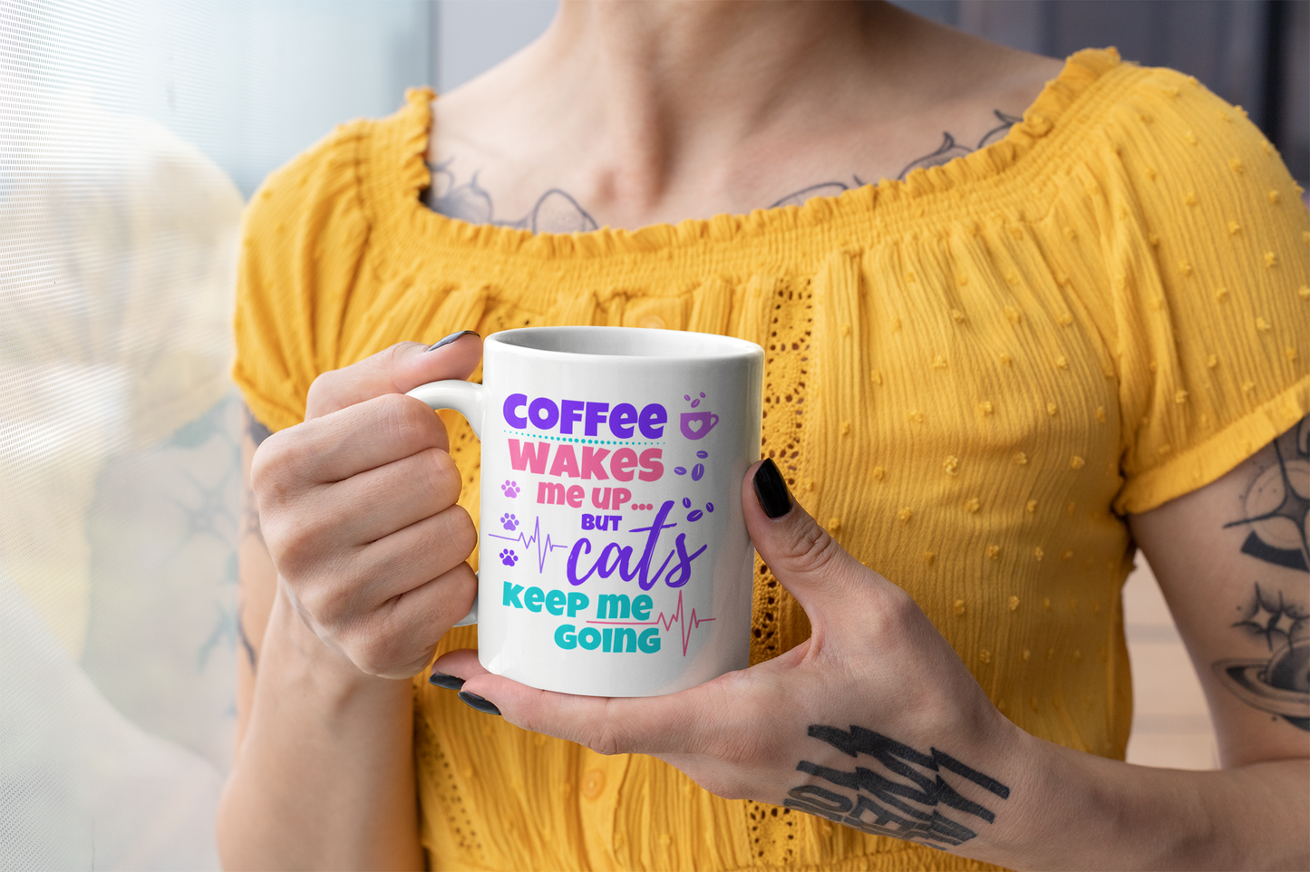 Mug for cat lovers and cat moms. Perfect gift for cat ladies
