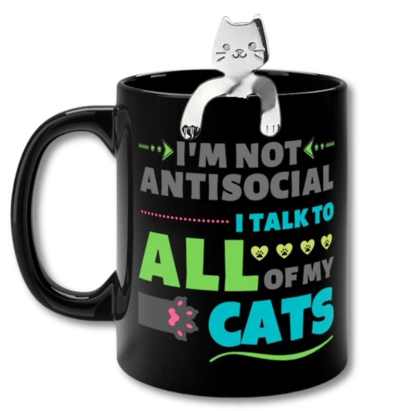 Mug, spoon and free bonuses for cat lovers and cat moms. Perfect gift for cat ladies