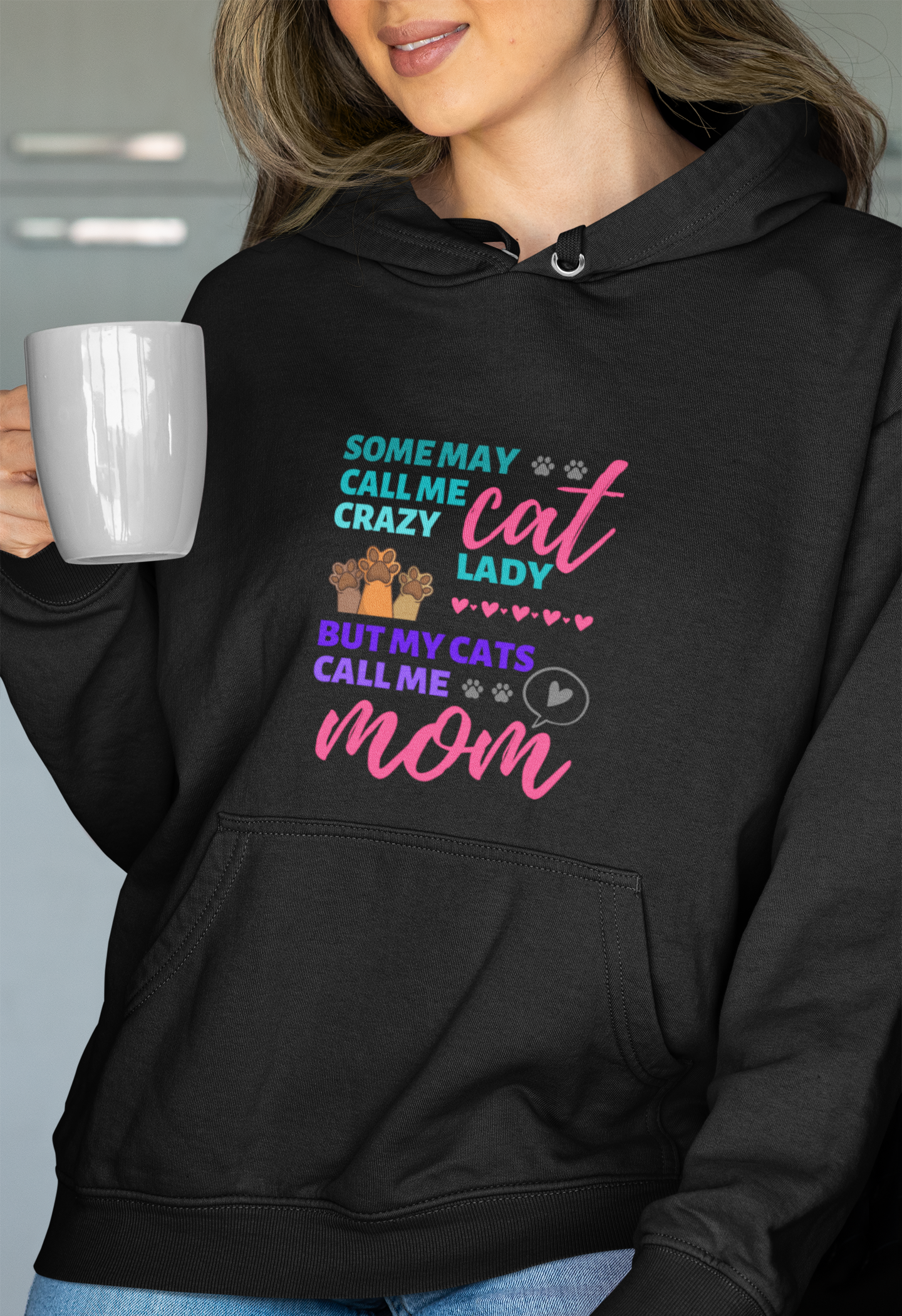 hoodie for cat lovers and cat moms. Perfect gift for cat lady