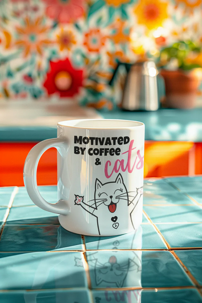 Motivated by Coffee and Cats Mug